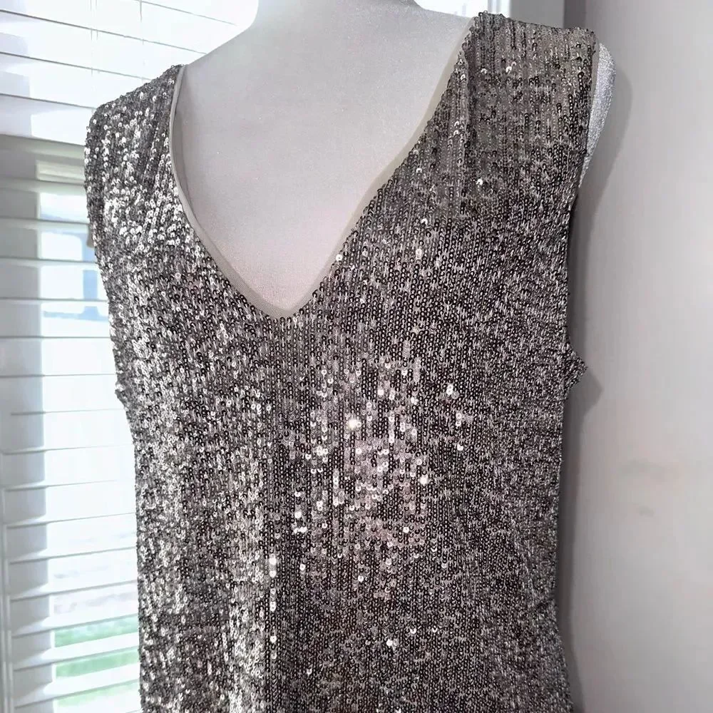 Generation Love | NWTs Deep V-Neck Diana Sequin Dress in Pale Gold Size XL